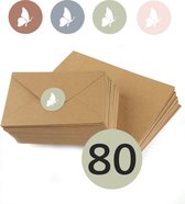 Duurzame 80x Bruine Kraft Enveloppen en Sluitstickers - C6 Formaat - Vlinders - 100% gerecycled Kraft papier - A6 Envelop - ECO - Deco Hart - Voor een milieubewuste verzending