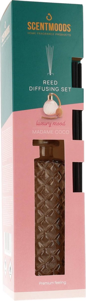 Scentmoods® Geurstokjes Set Madame Coco – Luxe Geurstokjes – Voorgevuld – Geurverspreider – Huisparfum – 150 ml – Bruin Glas – Inclusief Stokjes — cadeau in Wonen & Interieur - foto 3