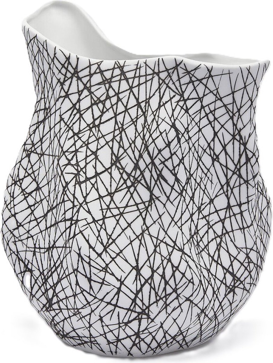 EGD Bloemenvaas Porselein Wit-Zwart D 25 cm L 29 cm H 36 cm