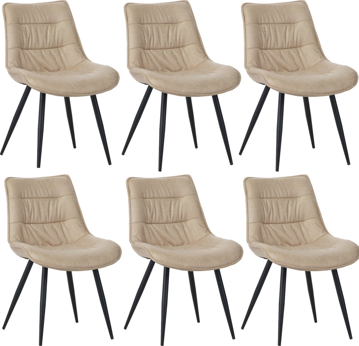 Colenis Manila Eetkamerstoel - Set Van 6 - Beige - Microfiber Stof- Zonder Armleuning
