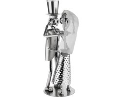 BRUBAKER Schroevenbeeldje Bruidspaar - Bruid met Sluier en Bruidegom met Hoge Hoed - Zilveren IJzeren Figuurtje Metalen Paar - Handgemaakt - Cadeau voor Bruiloft, Huwelijksverjaardag of Verloving