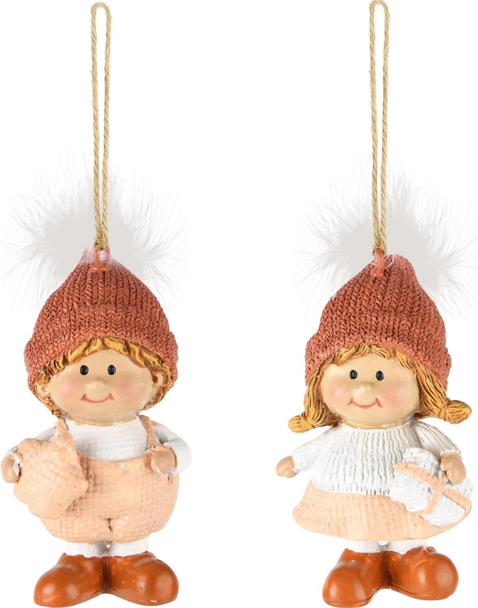 Dekoratief | Hanger winterkindje m/hartje, roze, resina, 4x3x7cm, set van 2 stuks | A245138