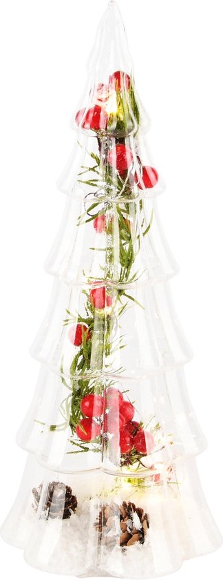 Décoratif | Arbre avec baies, transparent, verre, LED, 11x11x26cm | A245068