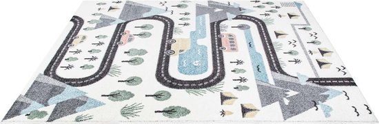 Tapis enfant Koho Streets & Playing with Car Crème Tapis - 80x150cm - Chambre d'enfant - Chambre de bébé - Bébé - Kids - Garçons et Filles - Enfants