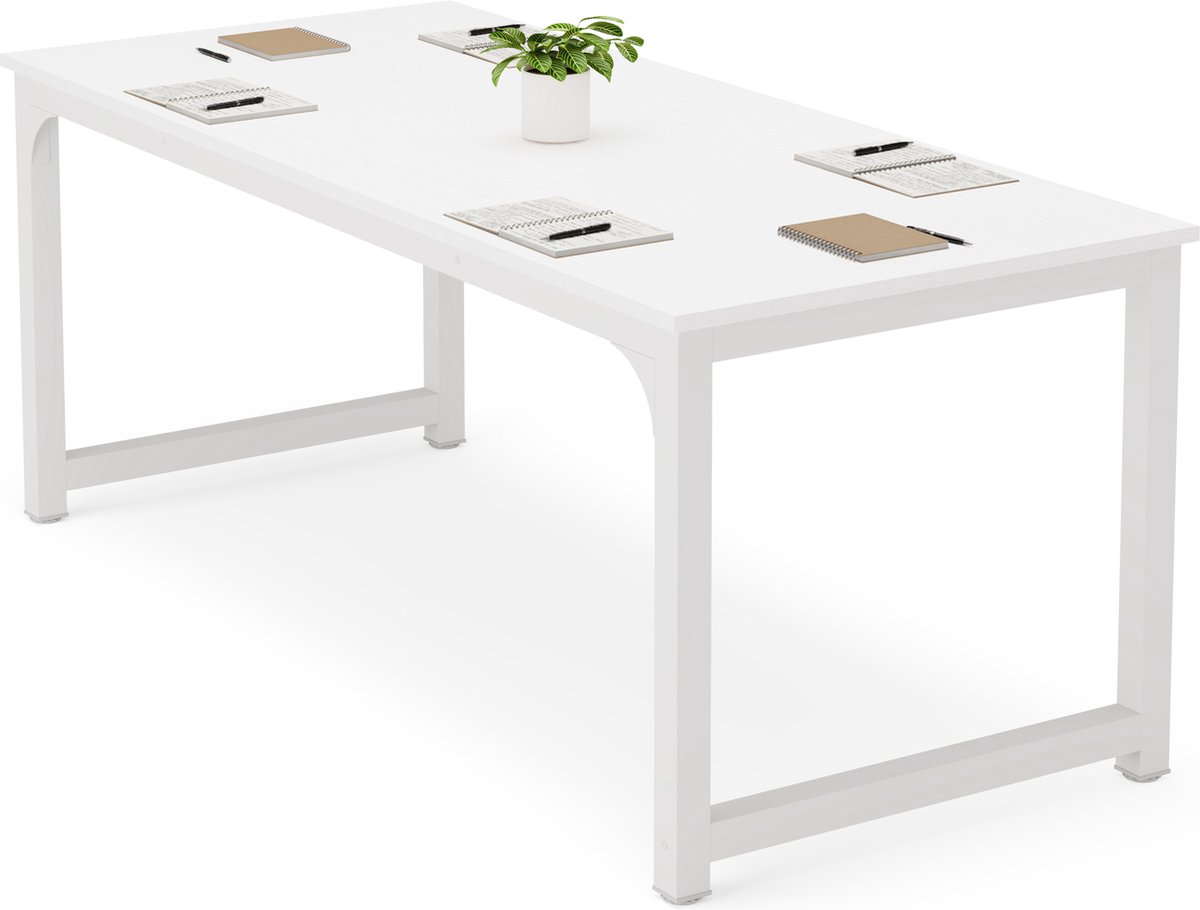 TRIBESIGNS Keukentafel - Eettafel - 180 X 80 X 75 cm - Eetkamertafel Voor 6-8 Personen - met Stevige Metalen Poten - Industrieel Design - Vintage - Wit