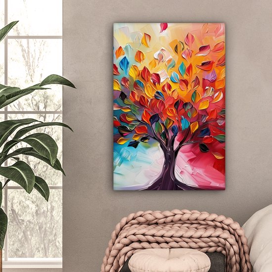 Peinture sur toile 60x90 cm - Décoration murale Arbre - Arbre de vie - Coloré - Abstrait - Décoration murale murale salon - Décoration chambre - Accessoires de chambre - Peintures