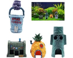 4 stuks Spongebob aquarium decoratie - ananas huis ornament voor vis tank landschap - visvijver decor