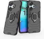 MobyDefend Hoesje - Geschikt voor Xiaomi Redmi 13 4G - Dubbelgelaagde Pantsercase Met Standaard - Zwart