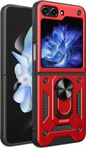 MobyDefend Hoesje - Geschikt voor Samsung Galaxy Z Flip 6 - Pantsercase Met Draaibare Ring - Rood