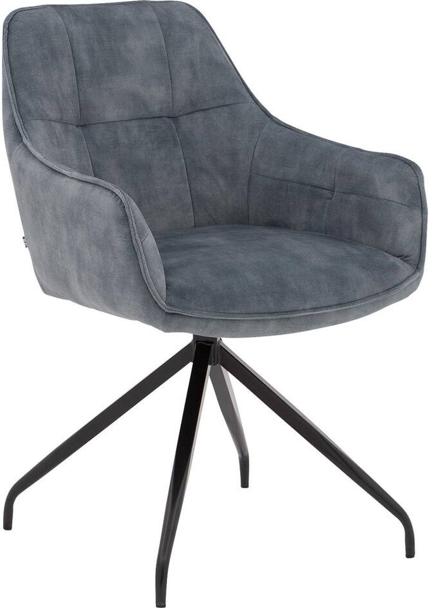 Goossens Eetkamerstoel Alba - Met Armleuning - Velvet - Blauw