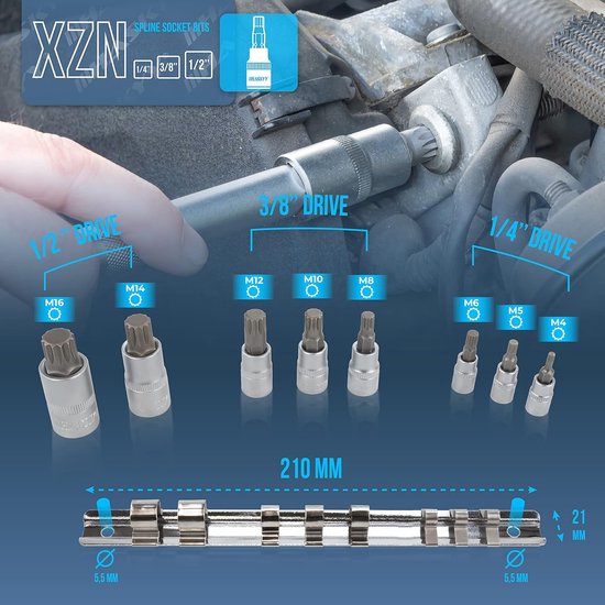 Longues douilles 12 pans MULTI DENTS Douille 1-4 4-13 mm 11 pièces
