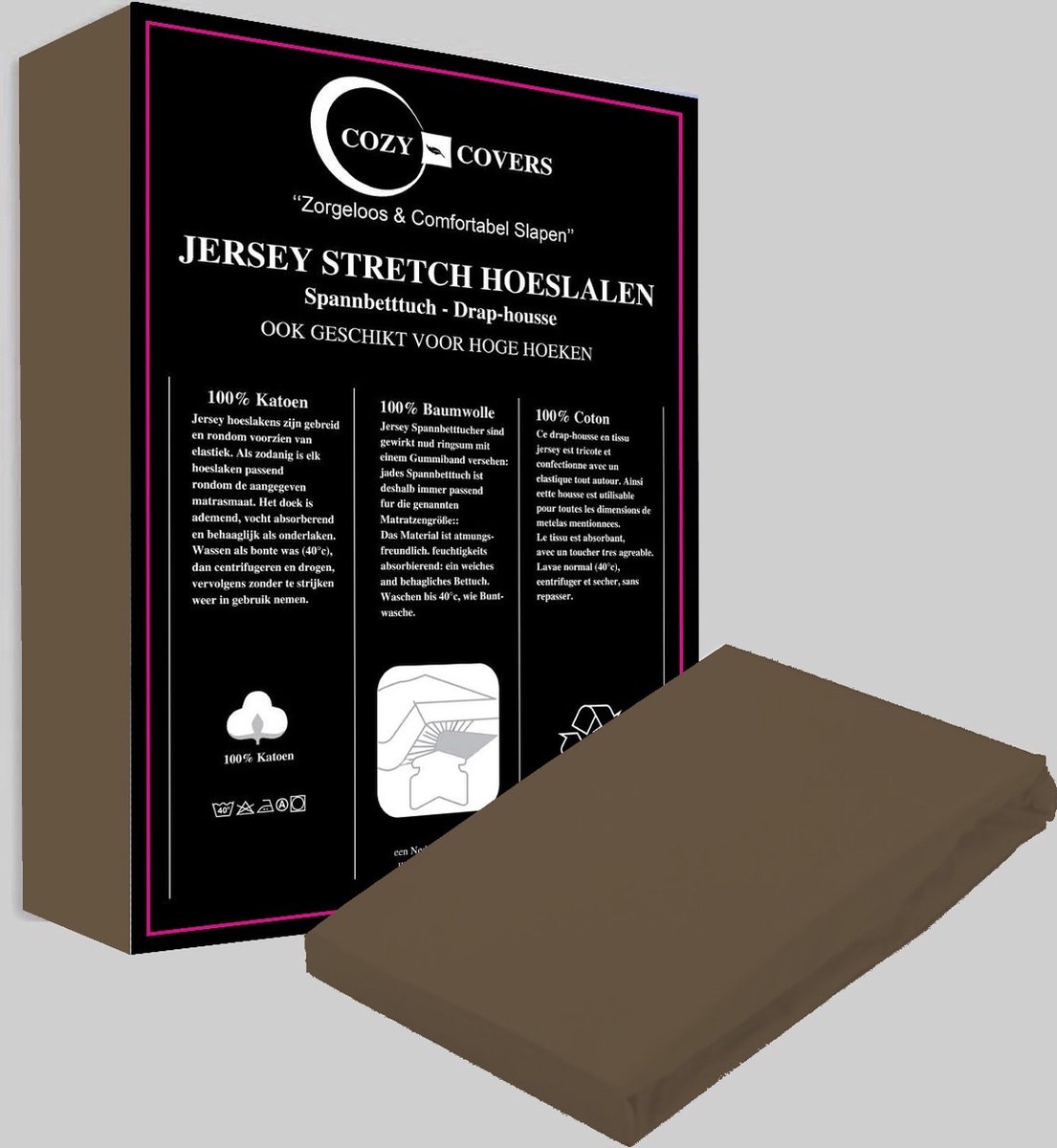 Cozy covers Jersey hoeslaken 100% katoen 140x200 cm - rondomelastiek + 30 cm matrasdikte - Donkerbruin