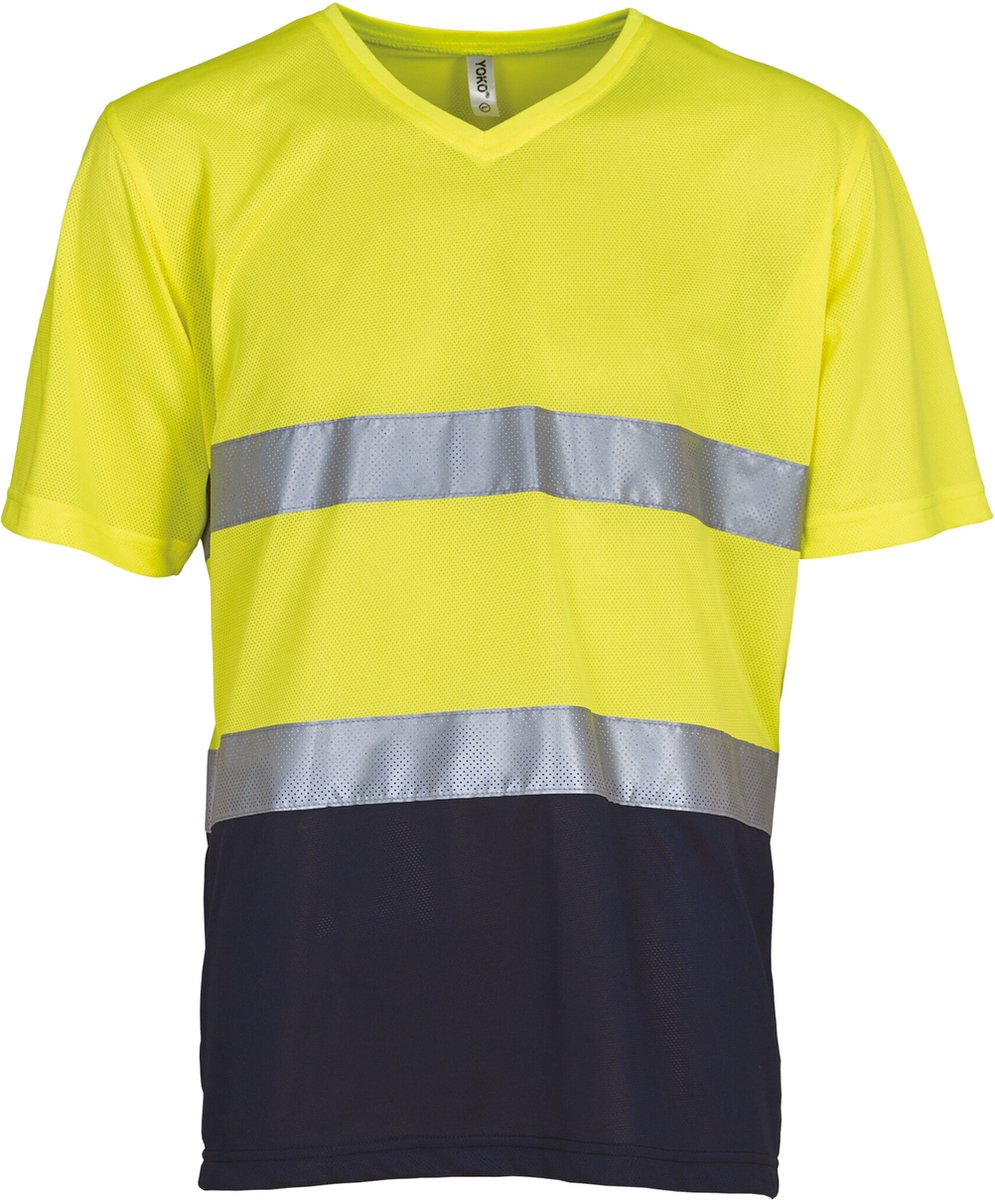 Yoko Top Cool - Hi-Vis T-shirt V-hals YHVJ910 - Hi Vis Yellow / Navy - L