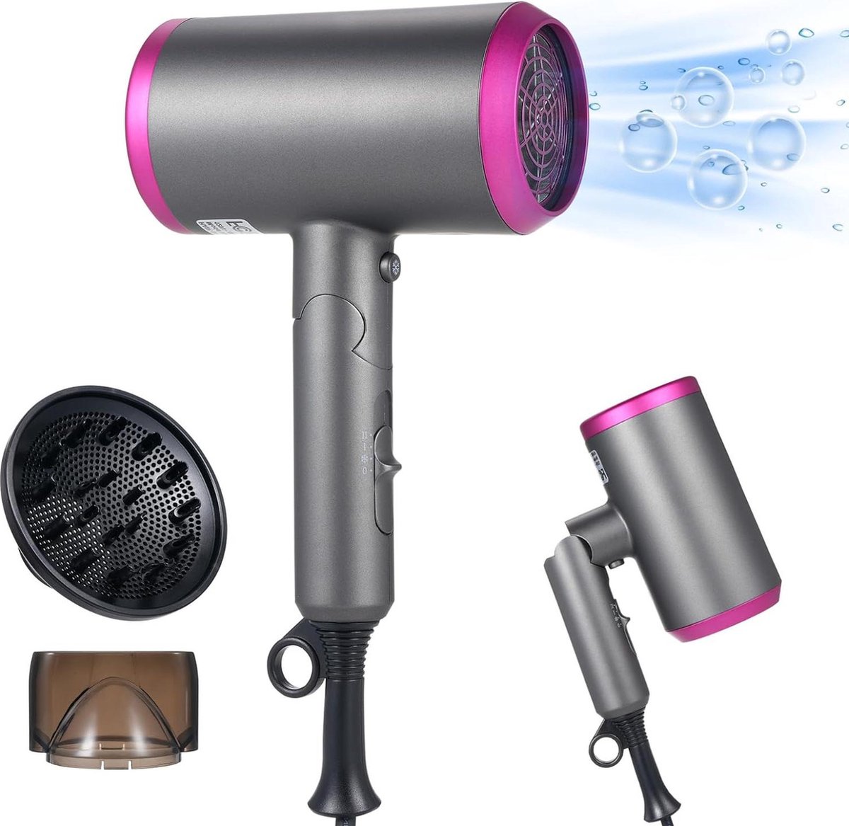 Professionele inklapbare ionen-haardroger 1800 W AC-motor met blaaskop 3 temperaturen 2 snelheden reishaardroger Haardroger
