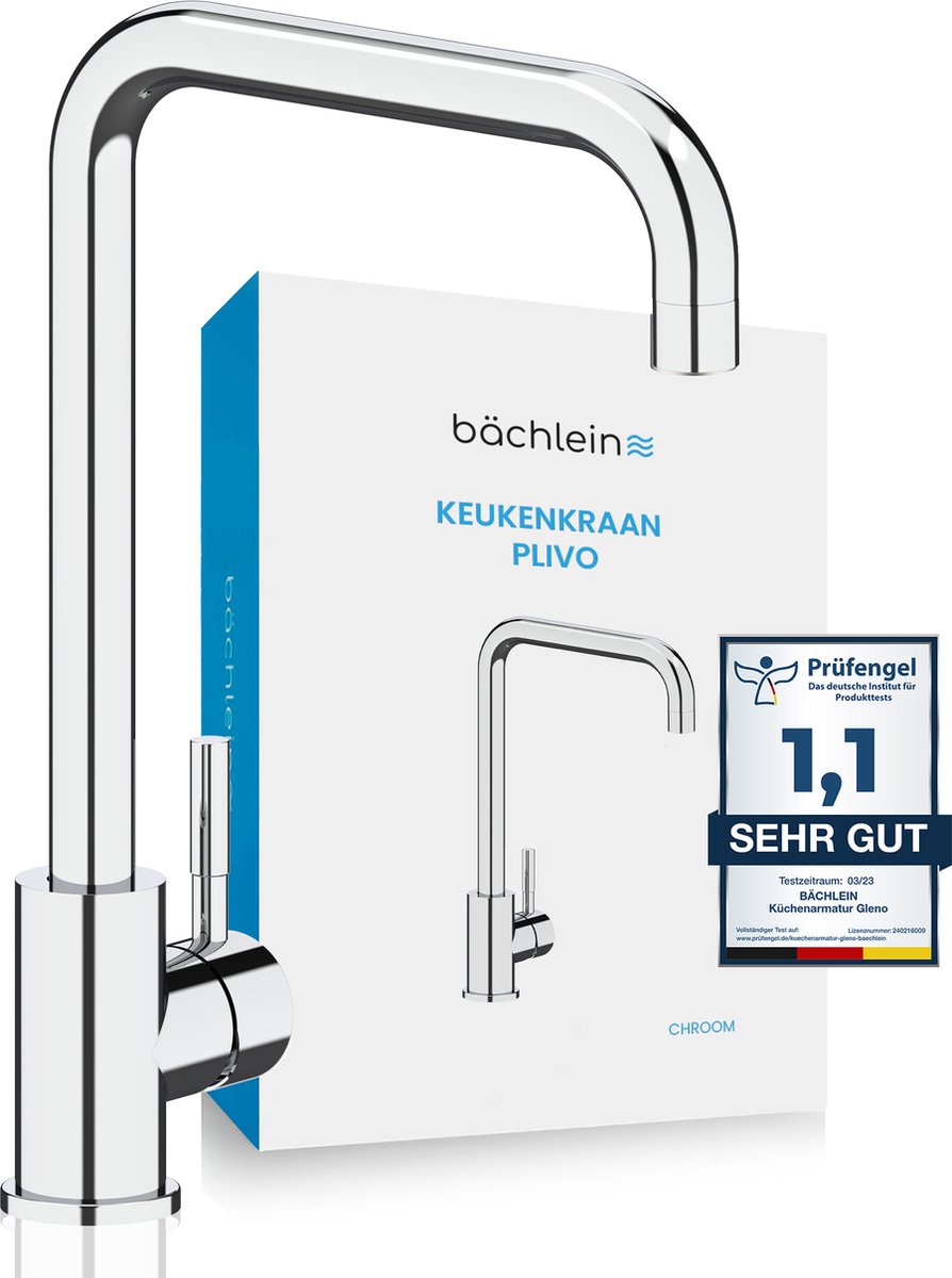 Bächlein Keukenkraan Plivo 360 graden draaibaar (chroom) - Eenhendel spoelbakmengkraan van roestvrij staal met 360° draaibare uitloop, kraan voor de keuken in extra stevige uitvoering