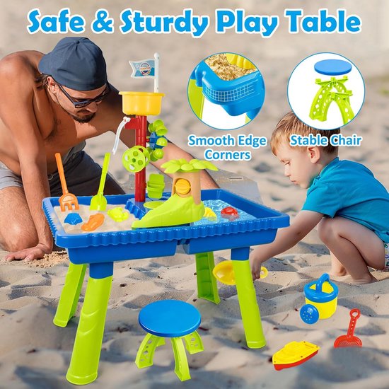 Playgro zand- en watertafel buitenspeelgoed – peuter activiteitentafel zandbak speelgoed sensorische tafel zomerspeelgoed strand speeltafel 5-delige accessoires