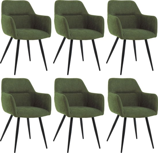Lina® Nova Eetkamerstoelen - Groen- Set van 6 - Stof