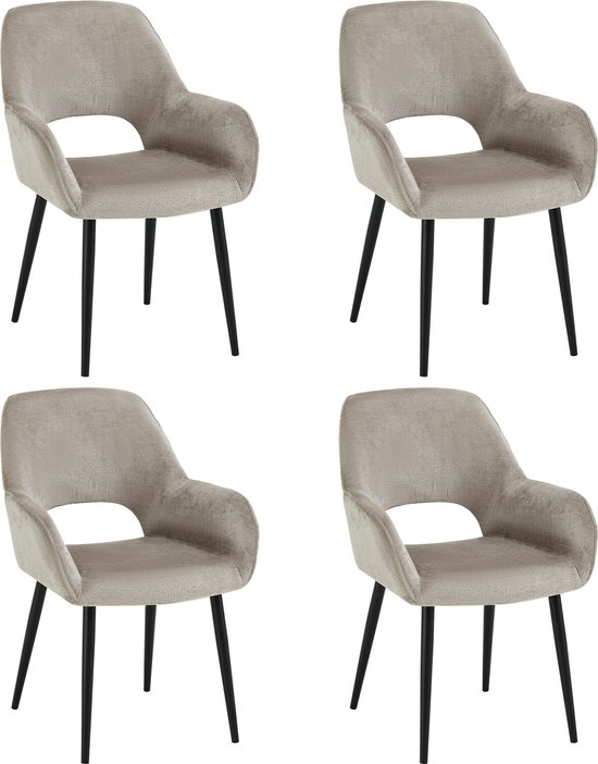 Furnihaus Eetkamerstoelen met armleuning Levi Taupe Stof - Set van 4