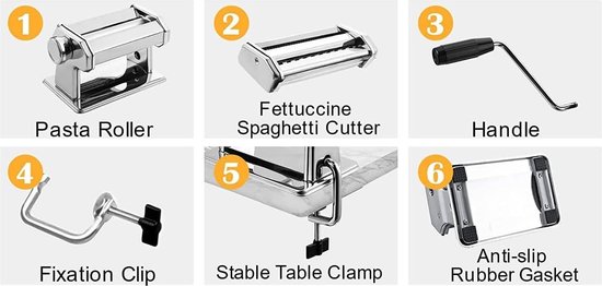 Noodle Maker Machine - roestvrij staal, instelbare dikte-instellingen - handmatige handslinger - vakantiekookgerei - cadeau voor zelfgemaakte pasta - spaghetti fettuccini lasagne - keukenapparaat - keukengereedschap — afbeelding 4