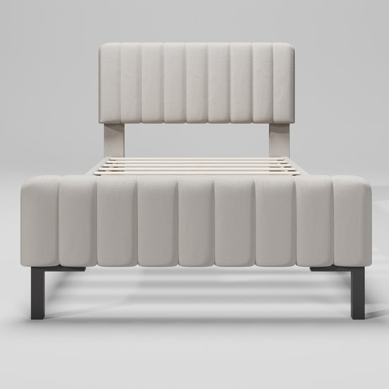 Lit double rembourré Sweiko 90 x 200 cm, place de lit avec cadre plat en nouilles et tête de lit réglable, lit rembourré Grijs beige, place de lit de chambre à coucher, linge de chambre de jeunesse (sans matelas)