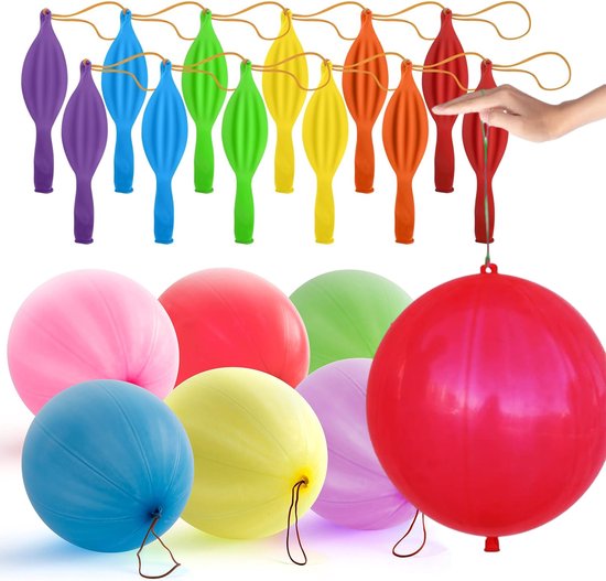 Partizzle 36x Gekleurde Latex Punch Ballonnen - Grote Bounce Ballon - Reuze Boksballon Uitdeelcadeautjes - Carnaval Grabbelton Traktatie Cadeautjes - Voor Kinderen & Peuters - XL / 45 cm