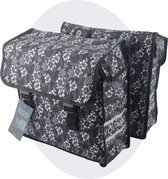 Voltano Dubbele Fietstas Floral Elegance - Zwart Met Witte Bloemen - 38 Liter - 100% Waterdicht Polyester - Vrolijke Fietstassen