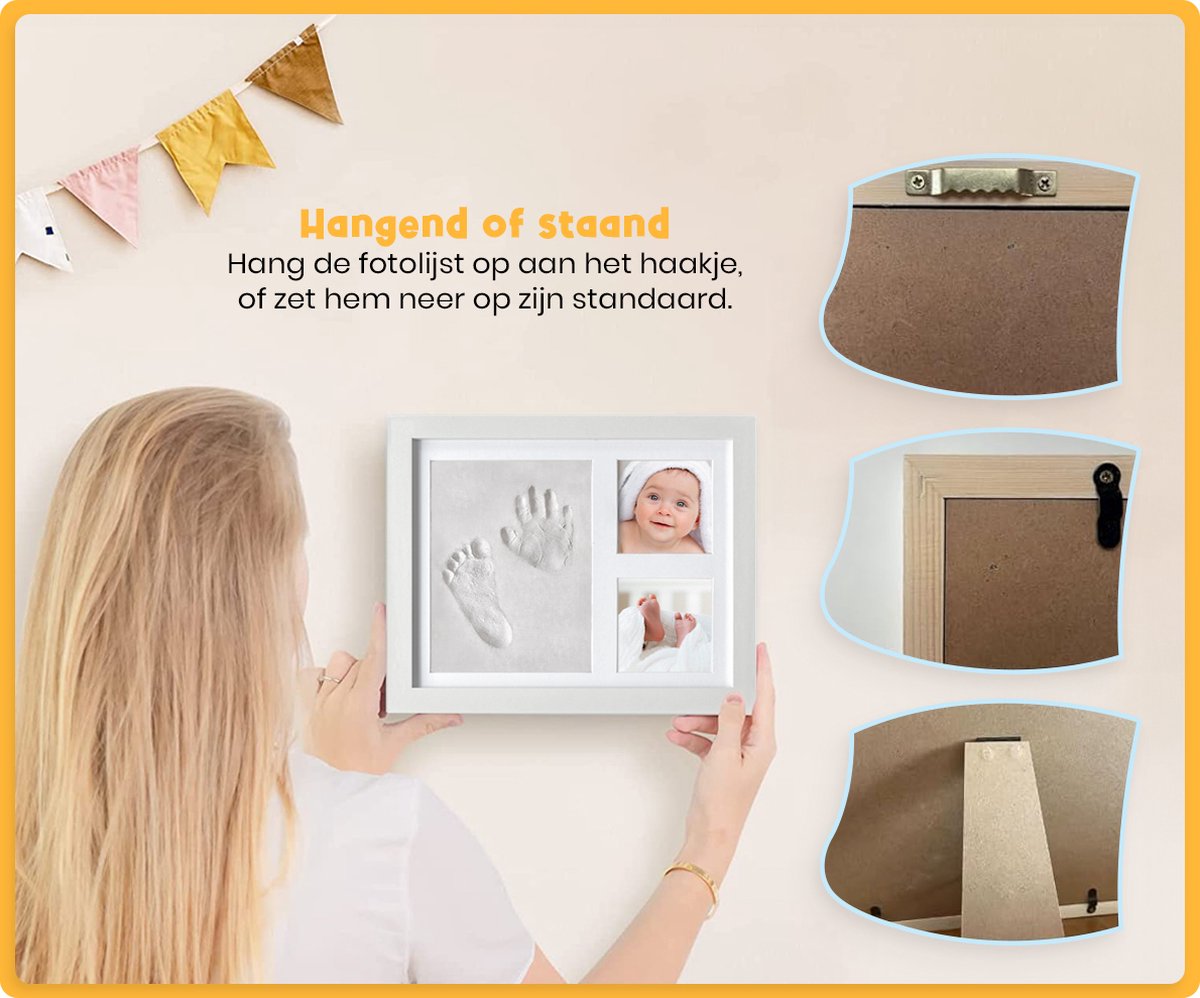 Frummel Baby Fotolijstje met Klei Afdruk (Gipsafdruk baby) - Beter dan gips afdruk - Klei Afdruk Baby Voet en Hand - Kraamcadeau Meisje / Kraamcadeau Jongen - Babyshower - Cadeau – foto 6