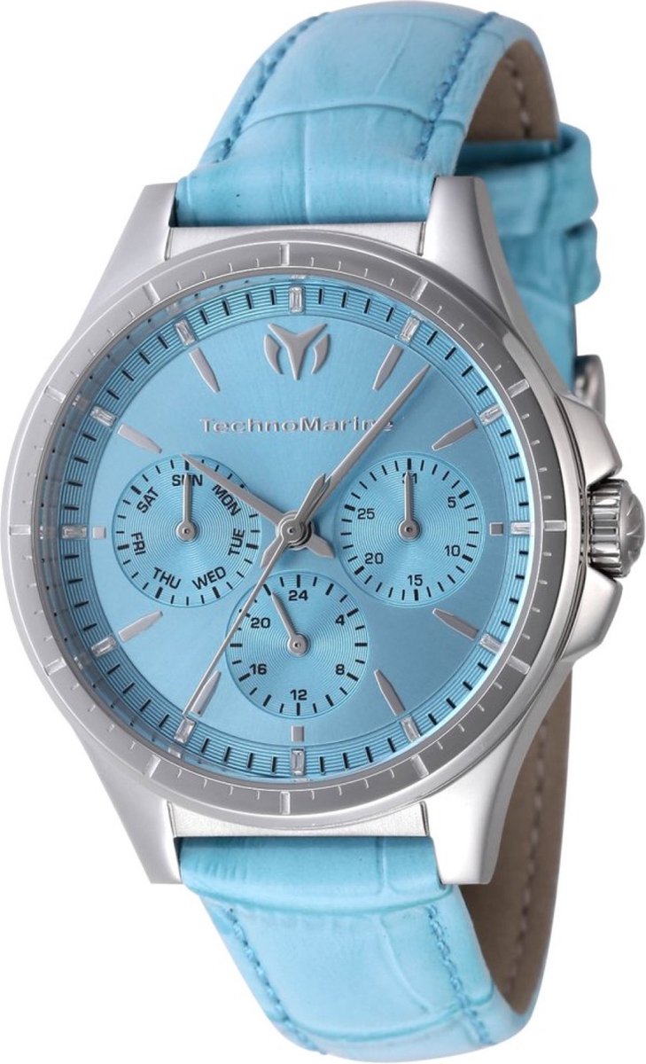 TechnoMarine MoonSun TM-822057 Dames Horloge - Waterdicht - Analoog - Quartz Uurwerk - Roestvrij Staal met blauwe Wijzerplaat - 36mm