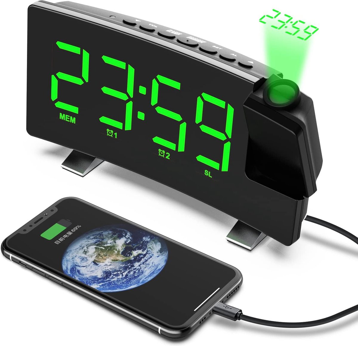 Solacis Wekkerradio Met Projectie - Wekkerradio - Digitale wekker - Wekkerradio kinderen - Wekker met projectie op plafond - Must have!