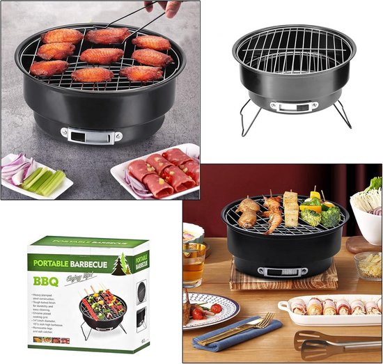 Draagbare Ronde Barbecue 25Cm - Houtskool Grill met Handvat voor Buiten en Picknick van Merkloos — afbeelding 3