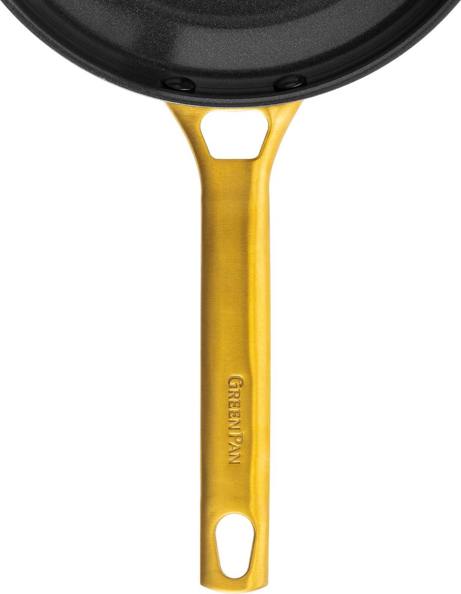 GreenPan Padova Reserve 28 Cm Sauteerpan Met Glazen Deksel - Keramische Antiaanbak, PFAS-Vrij, Rooksblauw Met Gouden Handgreep