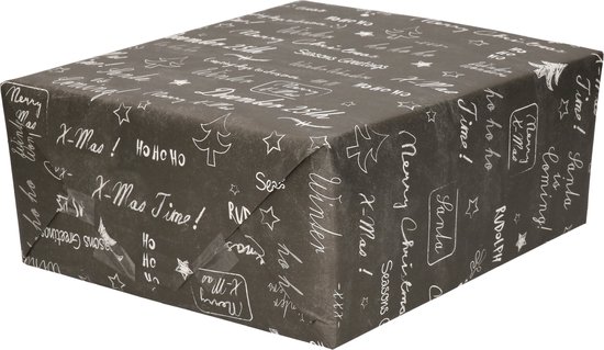 5x Rouleaux de papier d'emballage de Noël / emballage cadeau noir / texte tableau 2,5 x 0, 7 cm - Papier de qualité papier de Luxe Noël - Noël