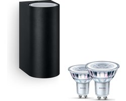 Philips LED Philips Nightingale Wandlamp voor Buiten Up & Down (Zwart) - Buitenlamp - GU10 - Warmwit Licht - Niet Dimbaar