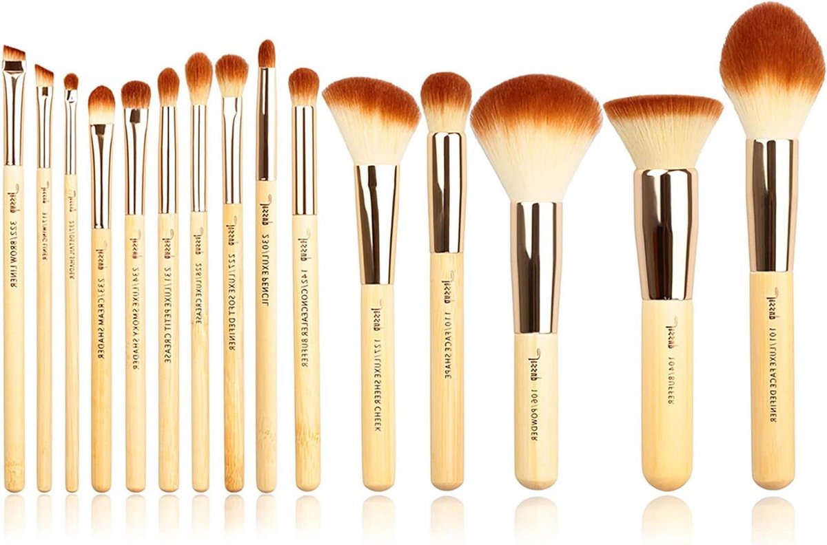15 stuks Bamboe Make-up Borstels voor het Aanbrengen van Foundation- Poeder- Oogschaduw- Concealer- Blush Synthetisch Haar T140