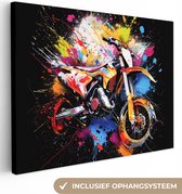 Canvas schilderij 80x60 cm - Wanddecoratie Graffiti - Sport - Motor - Motorcross - Muurdecoratie woonkamer - Slaapkamer decoratie - Kamer accessoires - Schilderijen