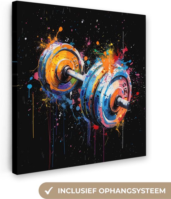 Peinture sur toile 90x90 cm - Décoration murale Graffiti - Sport - Fitness - Dumbbell - Gym - Décoration murale salon - Décoration chambre - Accessoires de chambre - Peintures