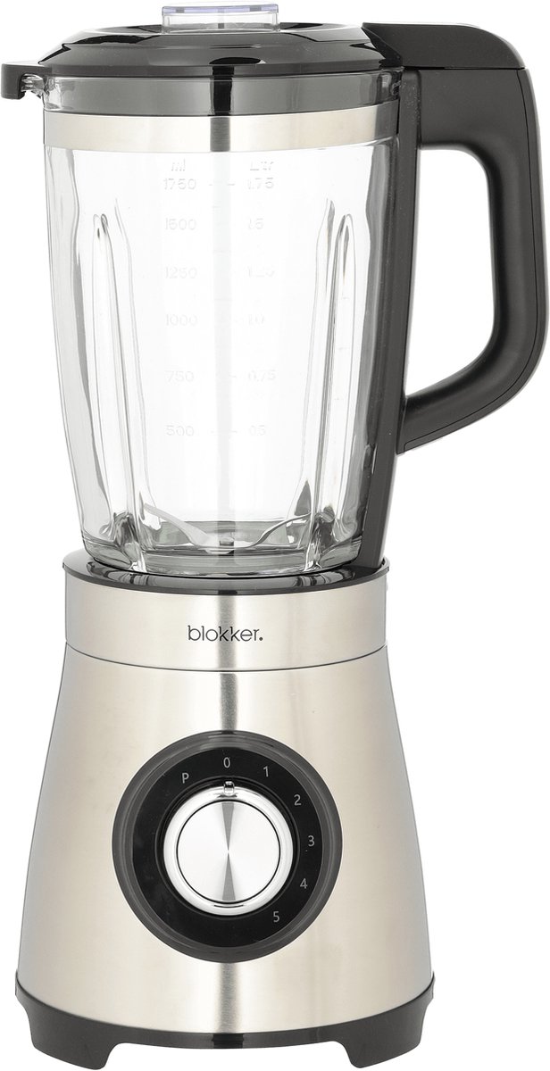 Blokker Blender Smoothie Maker RVS 1,75 Liter – Fruitmixer voor Echte Smoothie Makers – Powerblender 1000W - Pulsstand voor Bevroren Fruit - Onderdelen Vaatwasser Bestendig