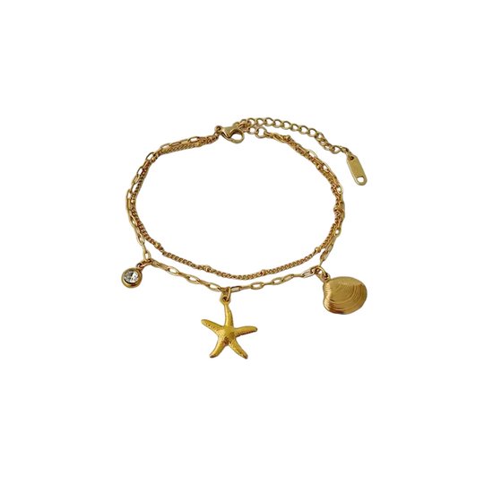 Hebterrka Charm halsketting voor dames, parels zeester schelp 14k goud, zomer strand surfer sieraden cadeaus
