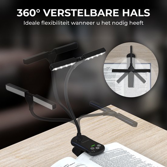 Regal Tech® Oplaadbare Leeslamp - Klemlamp - Draadloze Leeslamp - 3 Verschillende Lichtstanden - Dimbaar - USB-C - Zwart van Regal Tech® — afbeelding 3