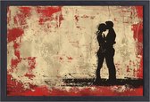 Kus schilderij - Actie schilderij - Schilderijen canvas Emotie - Schilderij vintage - Canvas met baklijst - Slaapkamer wanddecoratie canvas met baklijst 100x75 cm