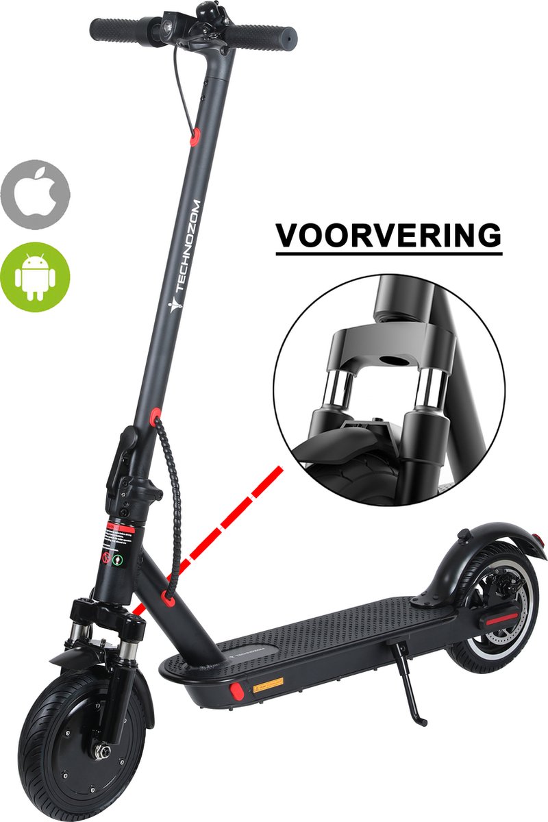 Techno GO® - Elektrische Step met Vering - Inclusief Slot, 350W motor - 25 km/u - Bereik 25-35km - Voorvering - E-Step - Met APP - 8,5” Anti-lek Banden - Zwart
