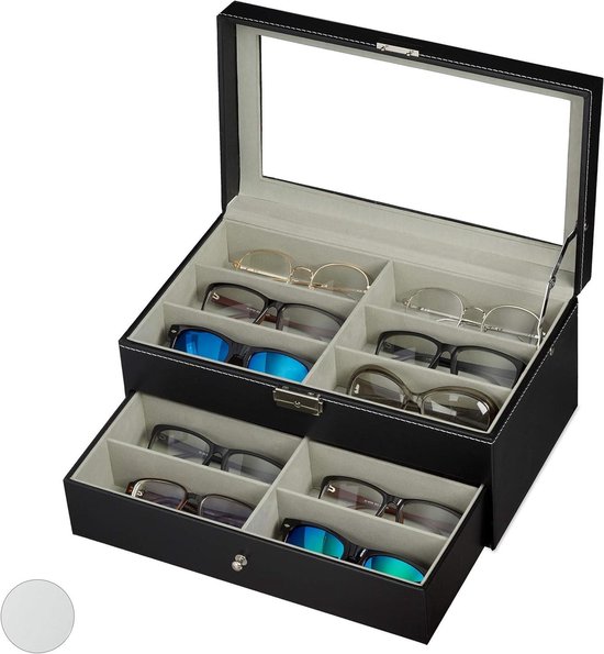 ColdShine Brillenbox für 8 Fächer Brillen Brillenkoffer Sonnenbrillen