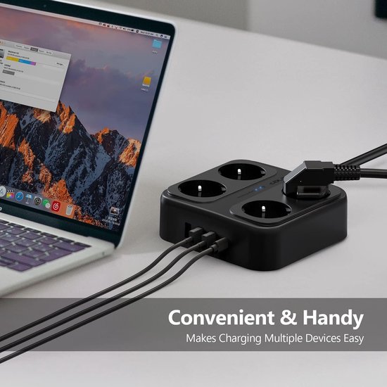 Multi Stopcontact Multi-stopcontact met 4 voudige 3 USB-A en 1 USB-C ...