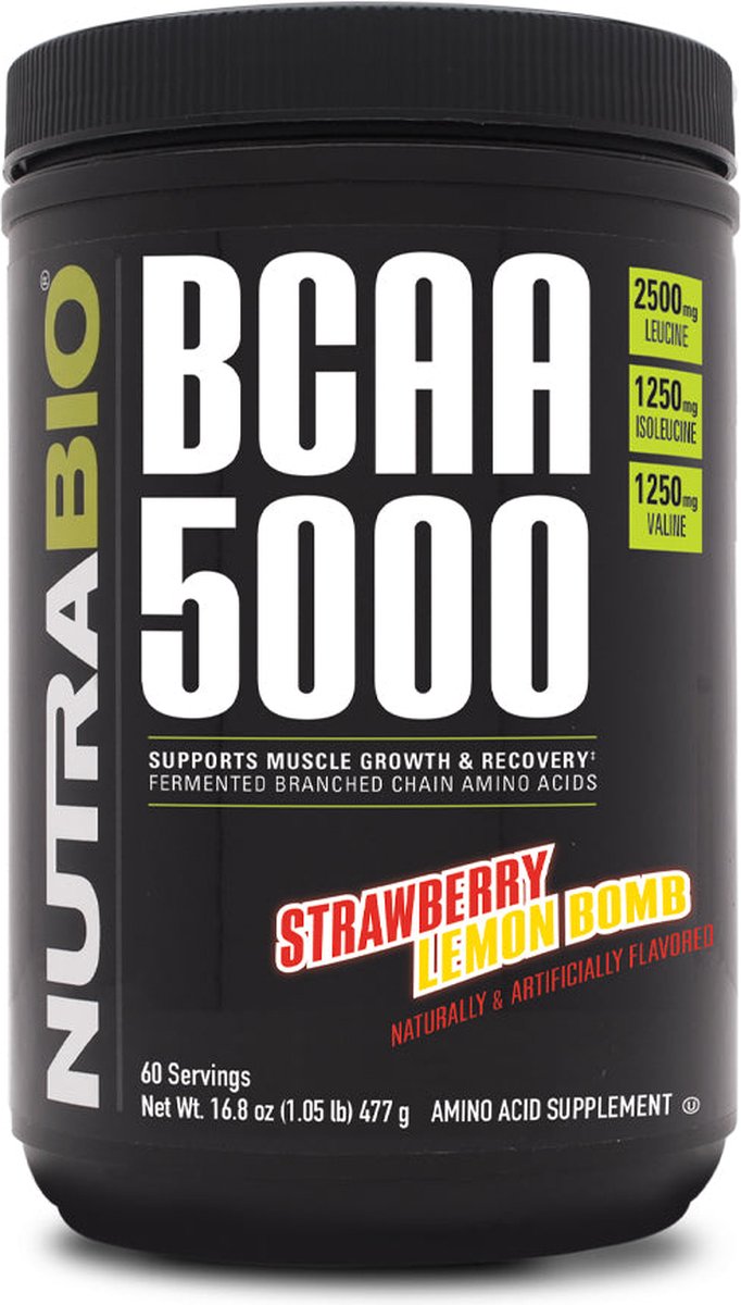 Goedkoopste Nutrabio NutraBio BCAA 5000 - Workout Poeder Voor de Ultieme Spierondersteuning - 60 porties Grape Berry Crush