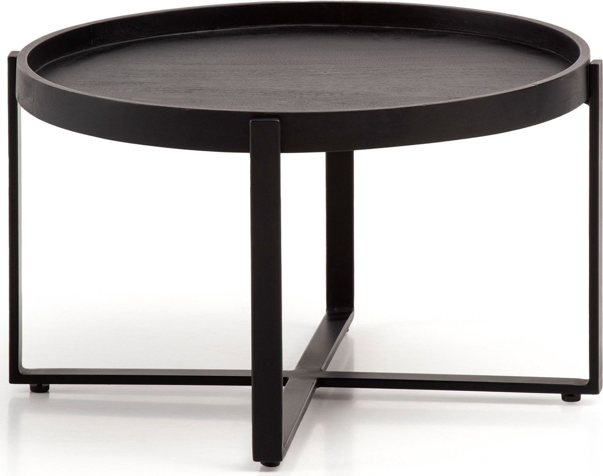 salontafel massief hout zwart 60x60x35cm woonkamertafel rond