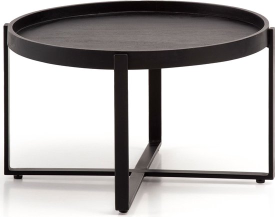 salontafel massief hout zwart 60x60x35cm woonkamertafel rond