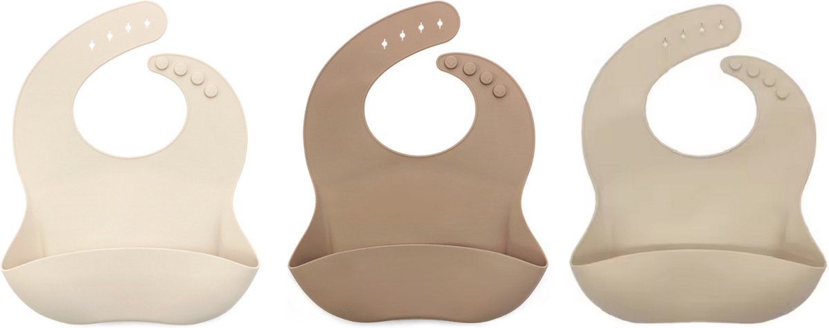 Goedkoopste 3 Stuks - Siliconen Slabbetjes met Opvangbak - Zand - Beige - Taupe