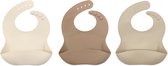 3 Stuks - Siliconen Slabbetjes met Opvangbak - Zand - Beige - Taupe