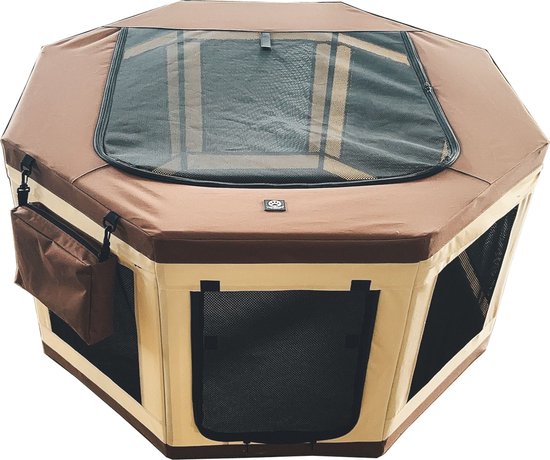 Topmast Puppy Run Tent - Tube Construction - Beige & Brown - Dog Run - Parcs à chiots - Intérieur et extérieur