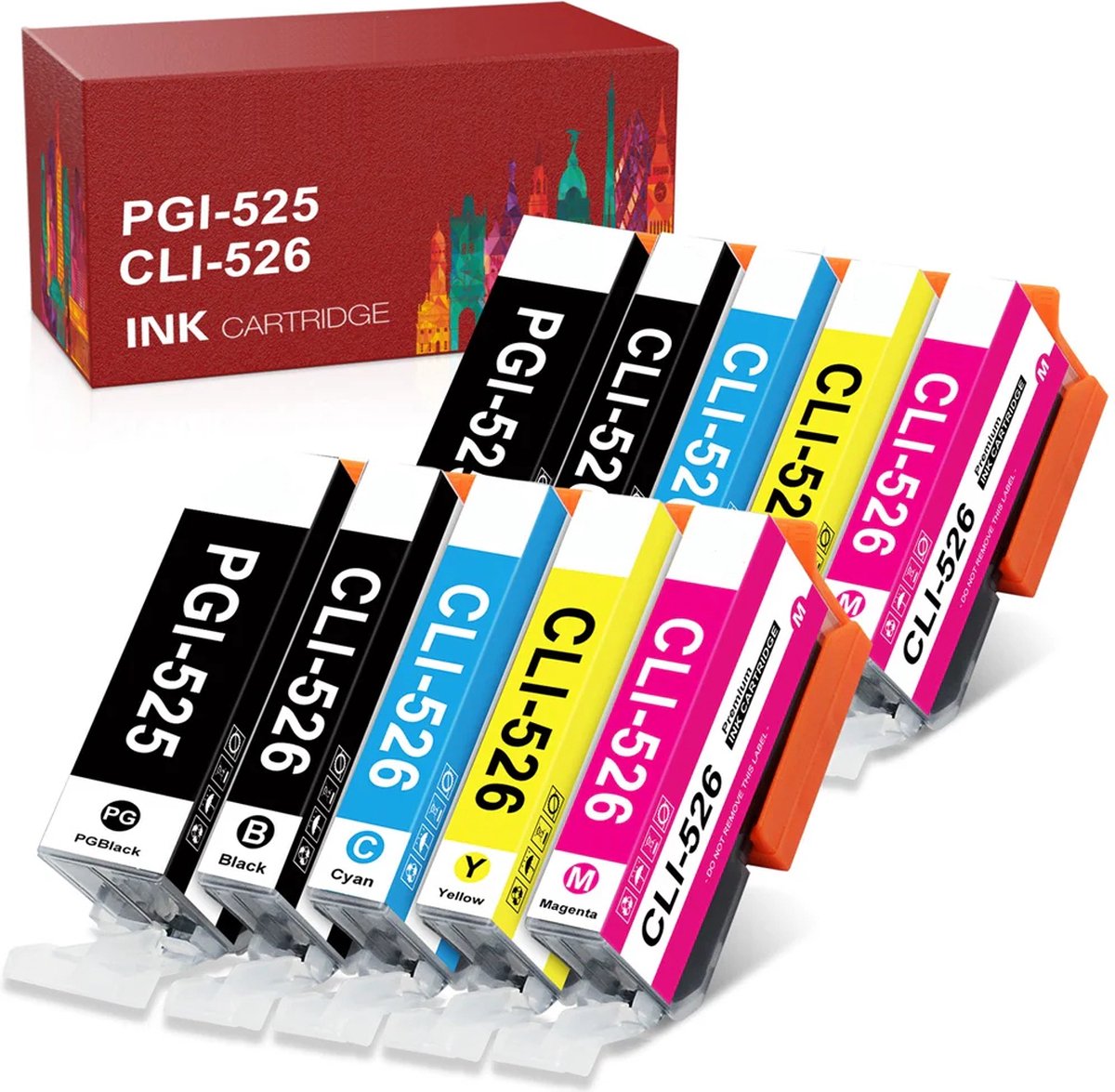 10-pack | Geschikt voor Canon PGI-525xl / CLI-526xl - Geschikt voor Pixma IP4800, IP4850, IP4950, IX6550, MG5150, MG5200, MG5250, MG5300, MG5320, MG5350, MG6150, MG6250, MG8150, MG8250, MG715, MX715, MX884, MX885, MX895